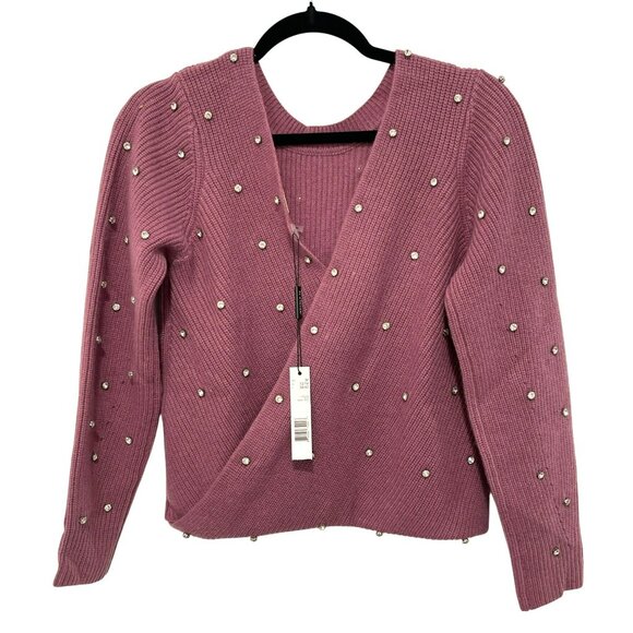 Elie Tahari $395 Rhinestone Ribbed Knit Pink Sweater Medium NWT - Picture 4 of 7